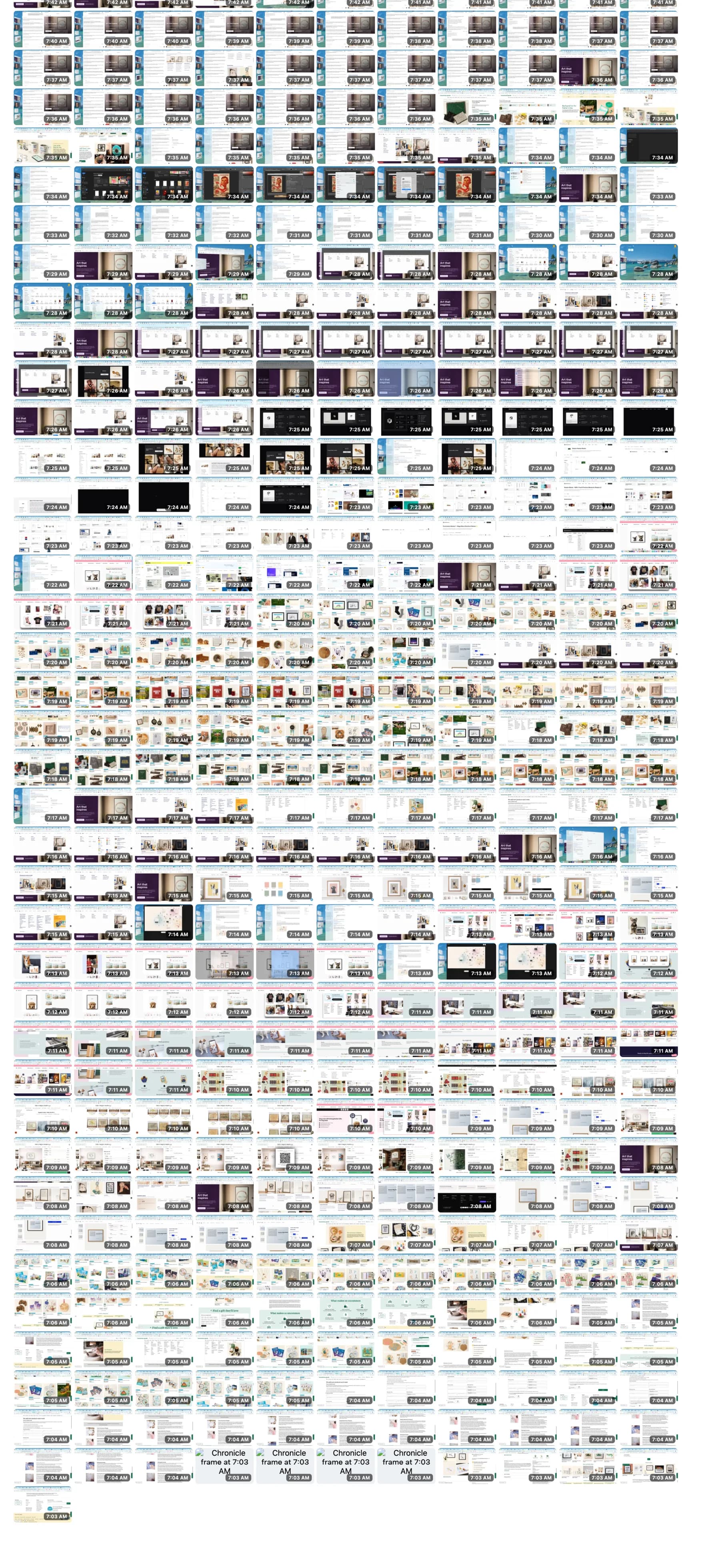 Bottom crop of the Chronicle visualizer showing dense rows of screen-frame thumbnails near the end of the June 4, 2026 timeline overview.