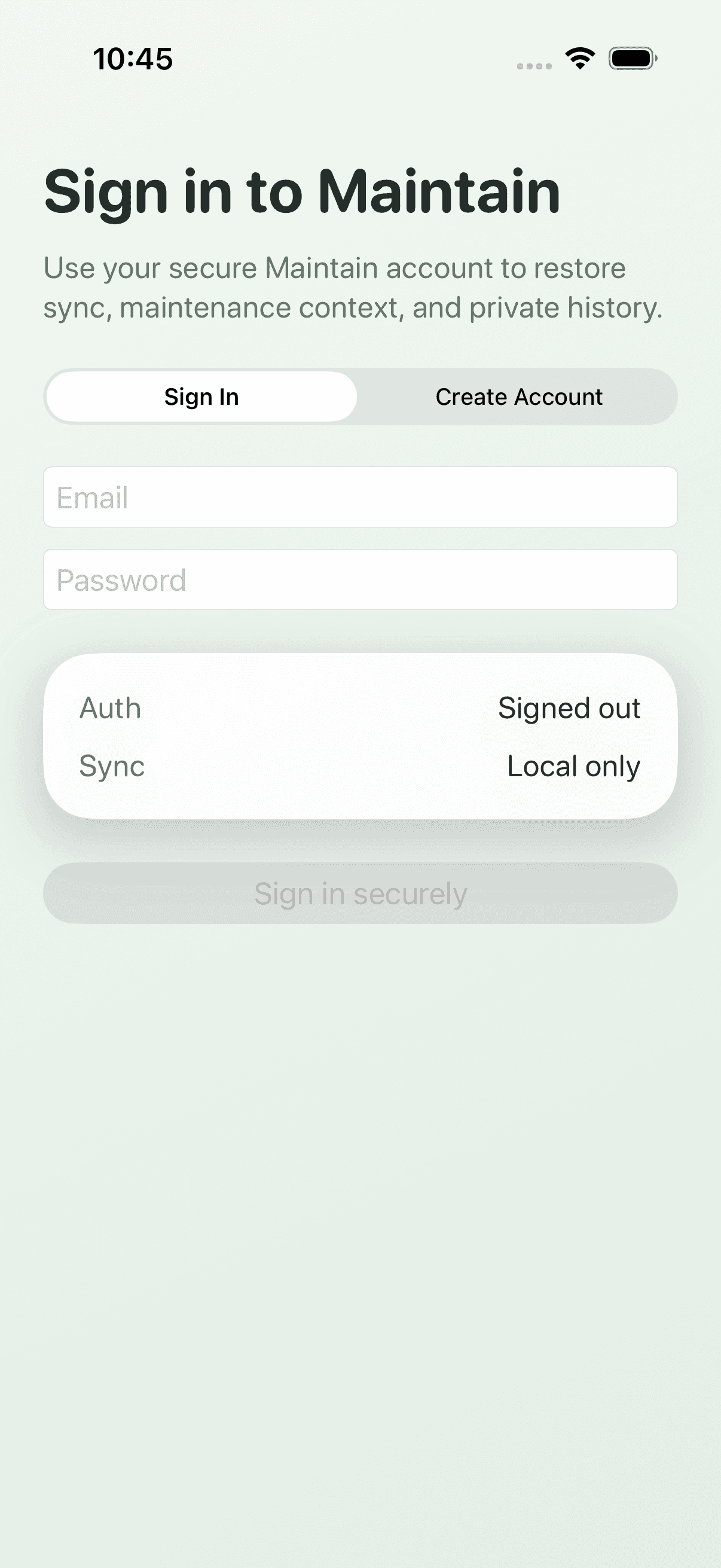 Sign-in gate — Maintain iOS