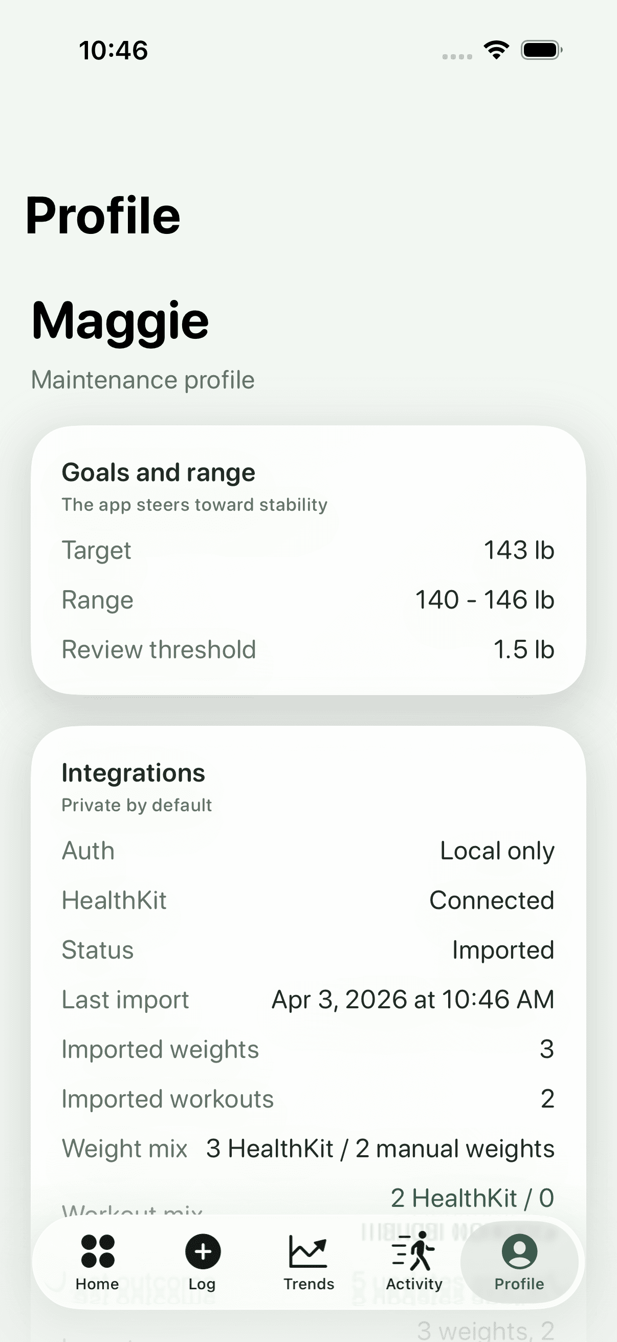 Profile HealthKit connected — Maintain iOS