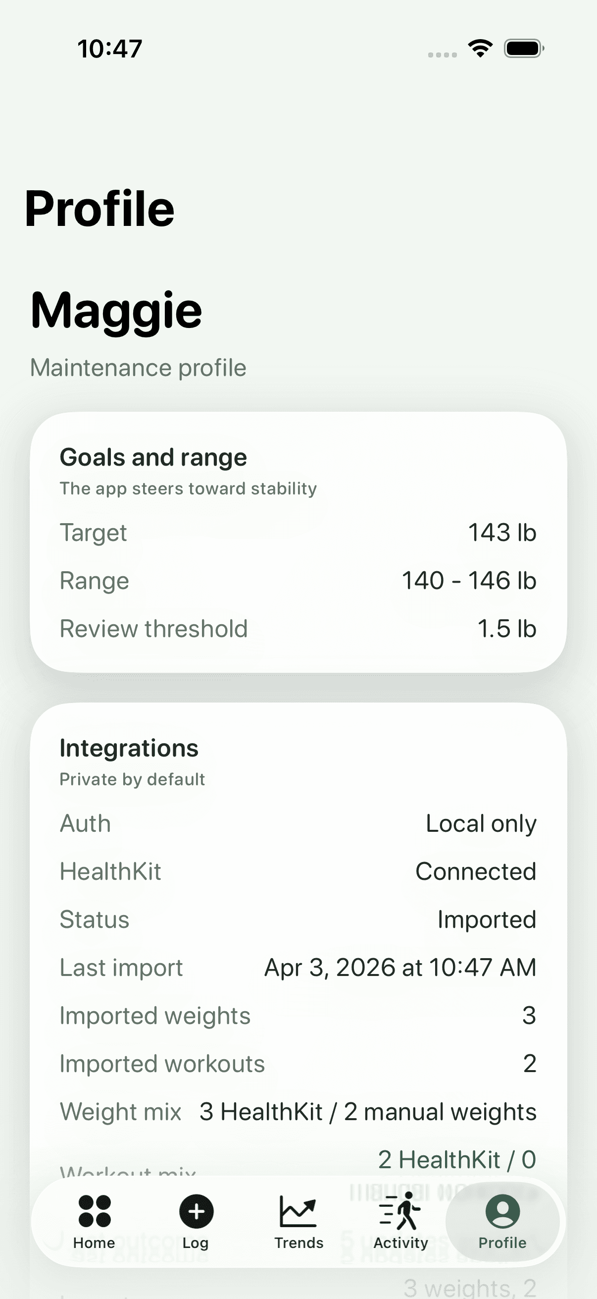 Profile export ready — Maintain iOS