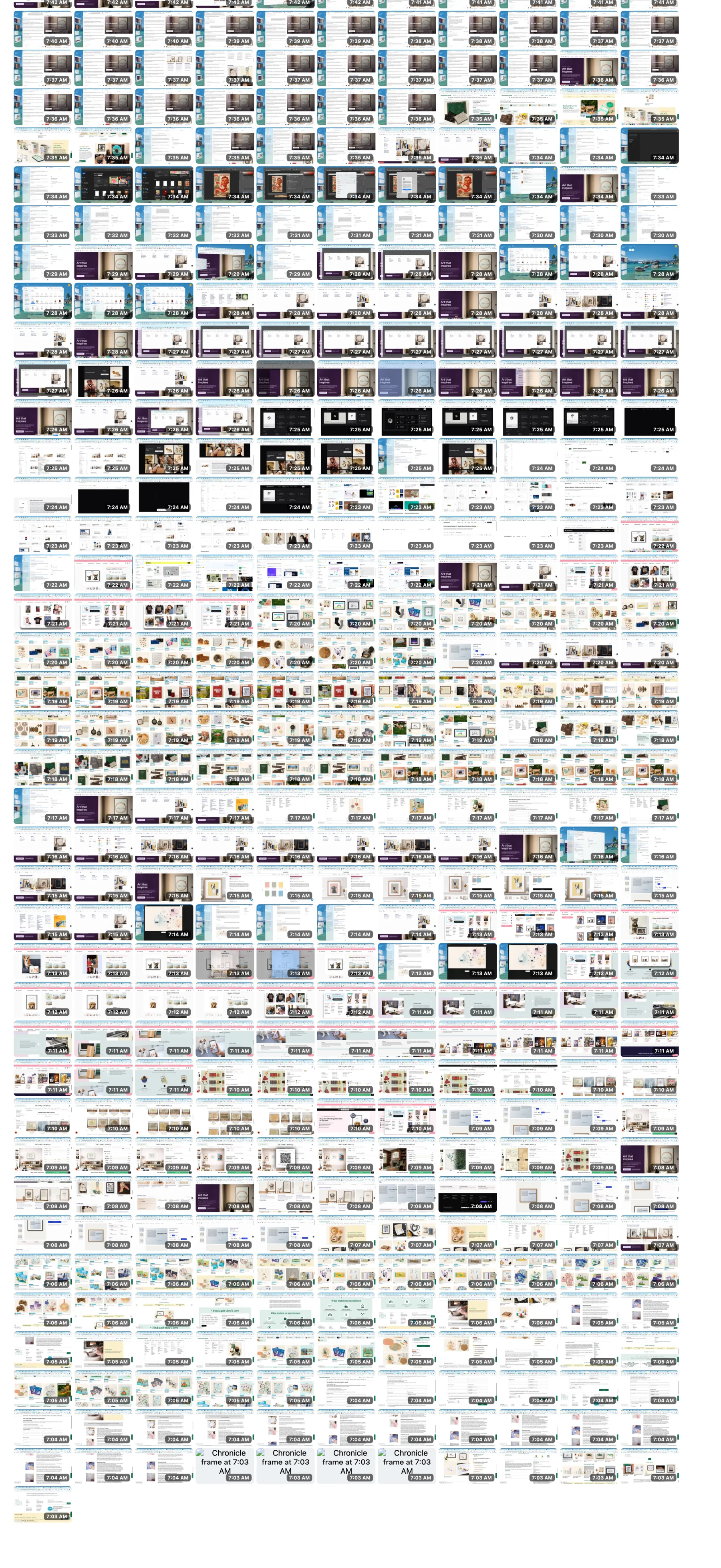 Bottom crop of the Chronicle visualizer showing dense rows of screen-frame thumbnails near the end of the June 4, 2026 timeline overview.